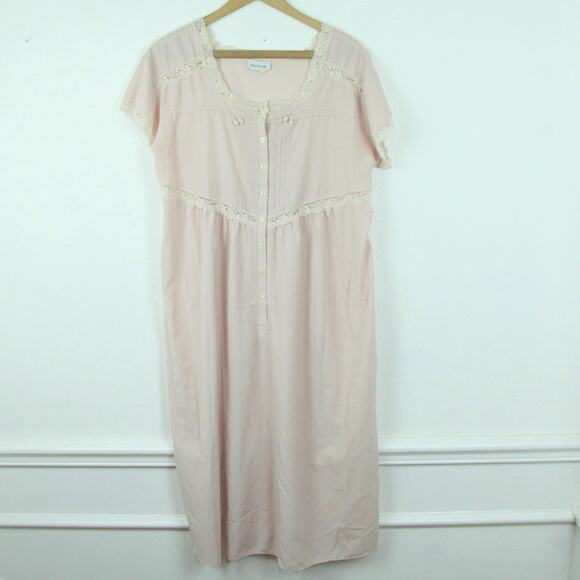 Vintage Other - Vintage Medium Dress Nightgown Coquette Granny Rosette Milkmaid Pastel Pink